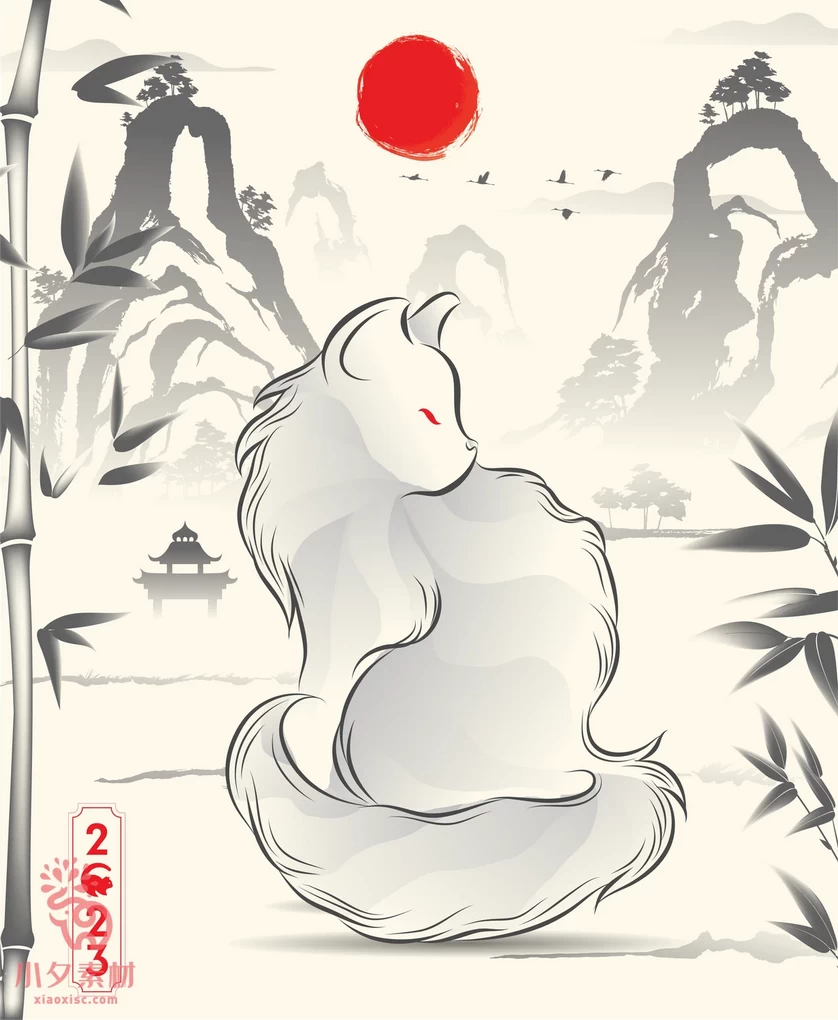 卡通创意趣味日中国风招财猫猫咪元宝新年插画海报AI矢量设计素材【005】